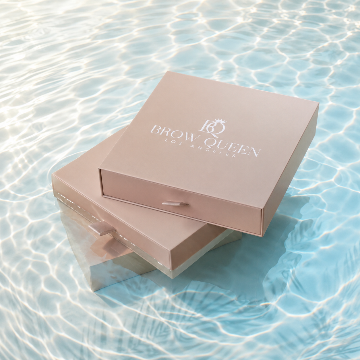 Brow Queen packaging on a water surface