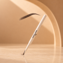 Eyebrow pencil with a single false eyelash on a beige background