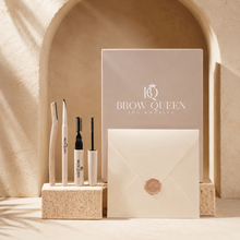 Brow Queen Los Angeles eyebrow grooming products on a neutral background