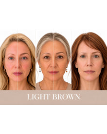 Three women with different skin tones showing how the Light Brown Eyerow Pencil shade suits a range of complexions